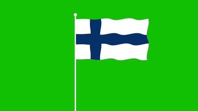 2d Finland flag animation with green screen background 4k flat waving flag footage with a pole	
