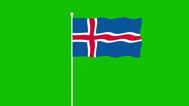 2d Iceland flag animation with green screen background 4k flat waving flag footage with a pole	
