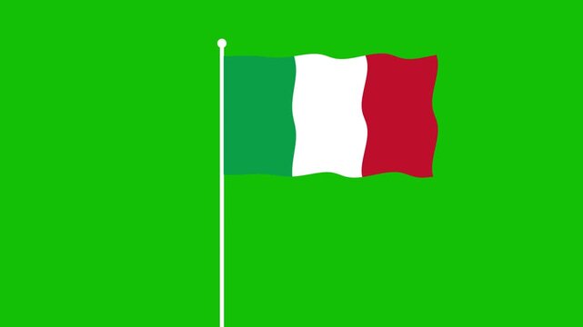 2d Italy flag animation with green screen background 4k flat waving flag footage with a pole	
