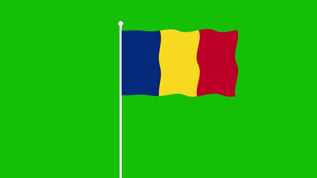 2d Romania flag animation with green screen background 4k flat waving flag footage with a pole	
