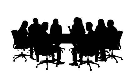 Fototapeta premium Silhouette of business meeting around a table isolated on transparent background, Vector