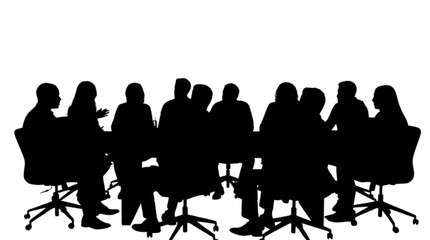 Fototapeta premium Silhouette people sitting in a meeting discussion isolated on transparent background, Vector