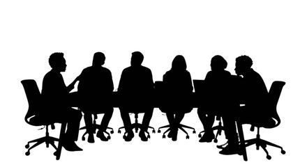Fototapeta premium Silhouette of people meeting around a table isolated on transparent background, Vector