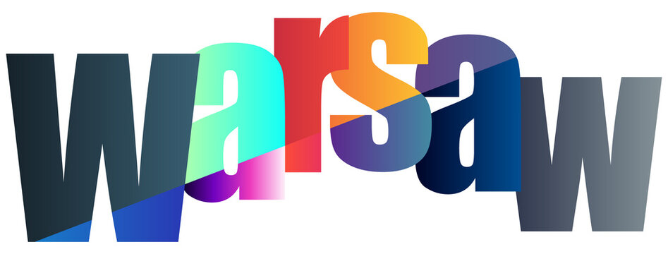 Colorful stylized text logo design featuring city name Warsaw