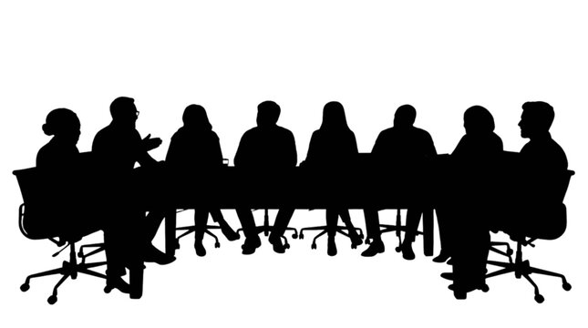 Silhouette group meeting around table discussion isolated on transparent background, Vector