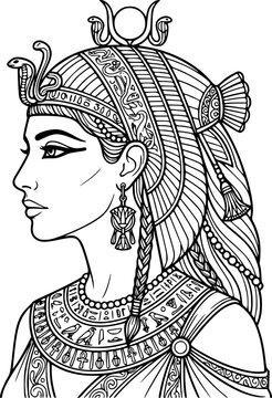 Queen Cleopatra VII Profile Elegant Line Art Vector
