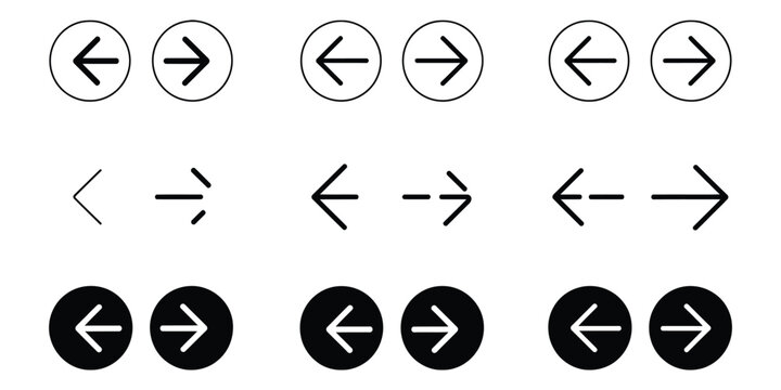 Arrow Buttons Icon Design, Editable Next and Previous Rounded Navigation Controls for Web Interface, Mobile Application, User Dashboard, and Digital Menu Systems.