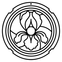 Fototapeta premium Camera Iris Flower Lens Icon, Nature Photography Black White Line Art