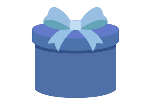 Caja de regalo cil&iacute;ndrica de color azul con un lazo decorativo claro en la tapa
