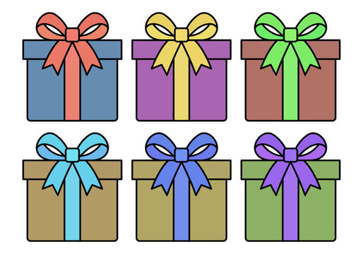 Conjunto de iconos de cajas de regalo cuadradas de diferentes colores con lazo