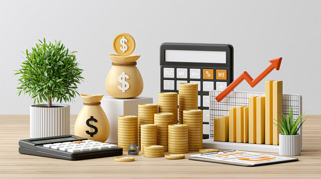 Finanzplan zum Geldverdienen mit W&auml;hrung, Investition und Wachstum. Ideal f&uuml;r Business, Finanzen, Gewinn, Budgetplanung, Erfolg und wirtschaftliche Strategie.