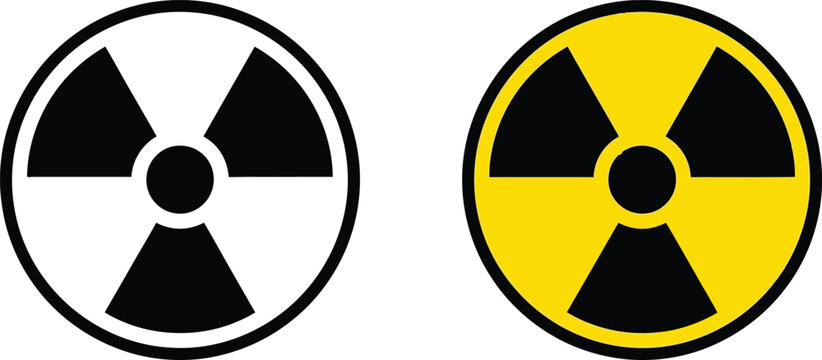 Radiation hazard symbol icons in black and yellow colors for nuclear danger warning and radioactive material safety Vector