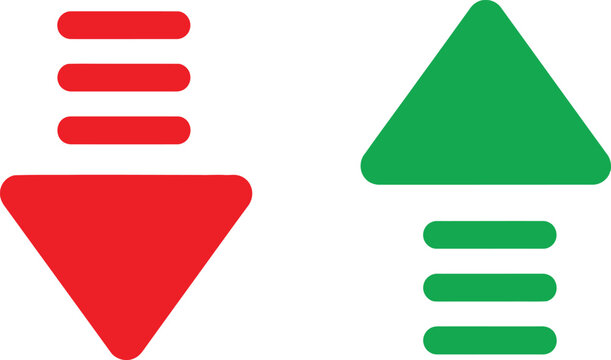 Red down arrow and green up arrow icons showing opposite directions for business finance growth or decline concepts Vector
