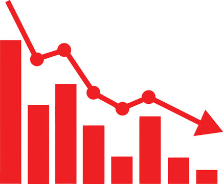 Red bar chart showing a downward trend with a falling line graph indicating business loss and economic decline Vector