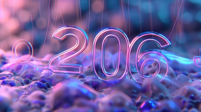 Neon glowing numbers, with a futuristic look and abstract background