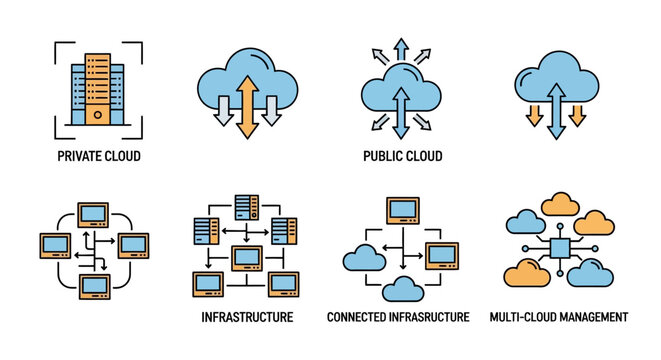 Cloud Computing Network Infrastructure Icons.