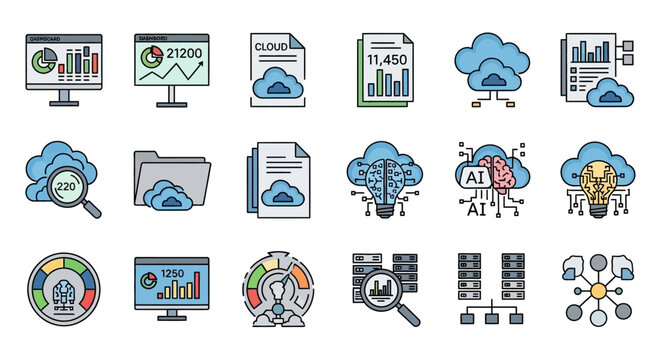 Business analytics and data icons.