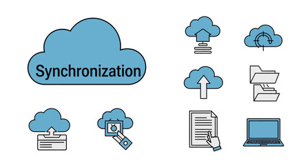 Obraz premium Cloud computing synchronization technology icons.