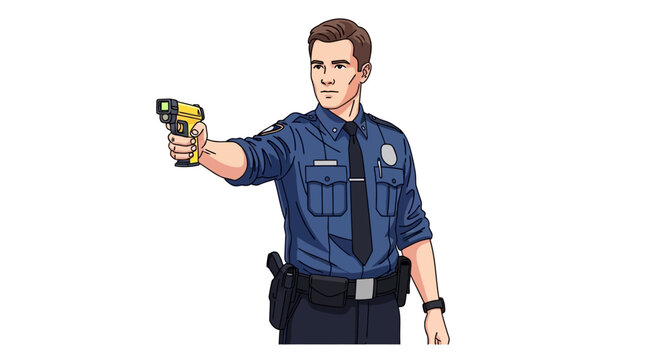 Illustration of a police officer aiming a taser in uniform