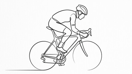 Fototapeta premium Line-art vector of cyclist riding a road bike with helmet for sports, fitness, and outdoor activity illustration vector collection