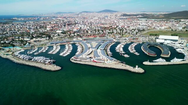 Istanbul Viaport Marina, Sailing boats and high-end yachts at marina fly back