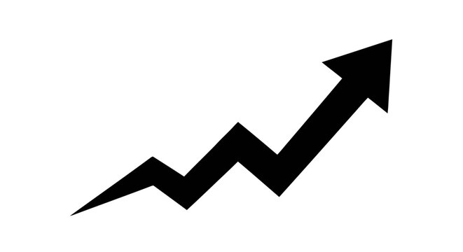 Vector illustration of black arrow icon showing growth or upward trend on a transparent background