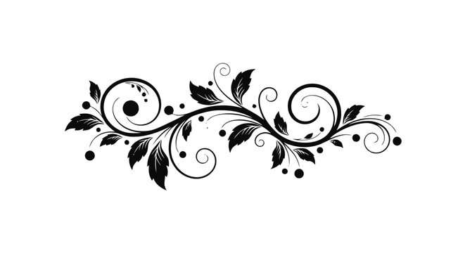 Vector illustration of elegant floral swirl ornament with leaves on a transparent background