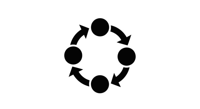 Vector illustration of four circular dots connected by arrows in a cycle process icon on a transparent background