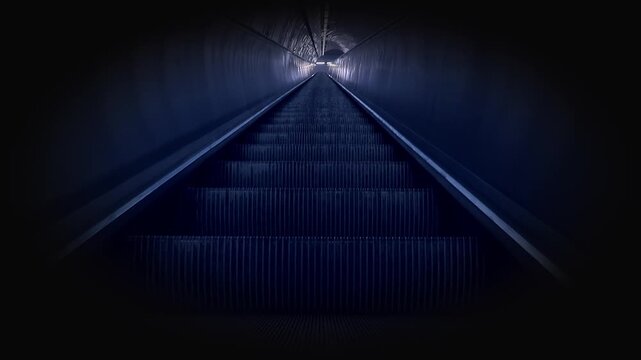 Escalator - Tunnel with dramatic perspective, progress, ascent, movement, path, direction, growth, business, finance, technology, future, market trends, speed, mobility, career, profession
