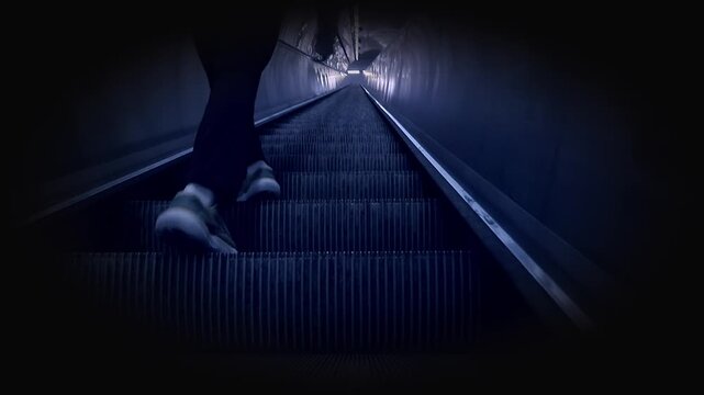 Rolltreppe - Tunnel mit dramatischer Perspektive, Fortschritt, Aufstieg, Bewegung, Weg, Richtung, Wachstum, Business, Finanzen, Technologie, Zukunft, Markttrends, Geschwindigkeit, Mobilit&auml;t, Karriere,