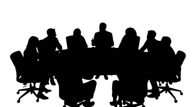 Business meeting with people around a table isolated on transparent background, Vector
