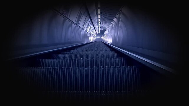 Escalator - Tunnel with dramatic perspective, progress, ascent, movement, path, direction, growth, business, finance, technology, future, market trends, speed, mobility, career, profession
