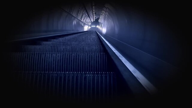 Rolltreppe - Tunnel mit dramatischer Perspektive, Fortschritt, Aufstieg, Bewegung, Weg, Richtung, Wachstum, Business, Finanzen, Technologie, Zukunft, Markttrends, Geschwindigkeit, Mobilit&auml;t, Karriere,