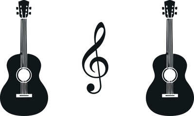 Naklejka premium Black guitar and musical note illustrations on white background