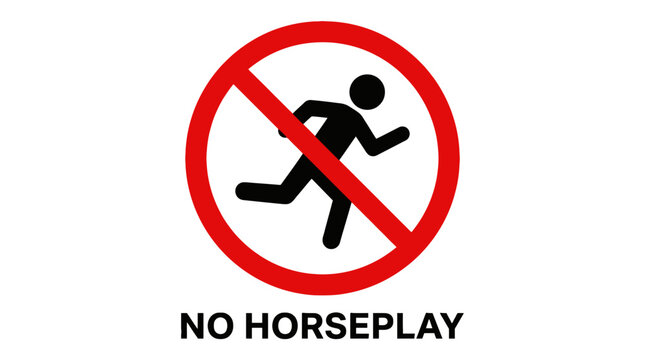 Sign prohibiting running or rough play, often displayed in areas where safety is a concern or where such behavior is inappropriate