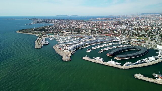 Istanbul Viaport Marina, Seafaring vessels and lavish yachts at marina fly back