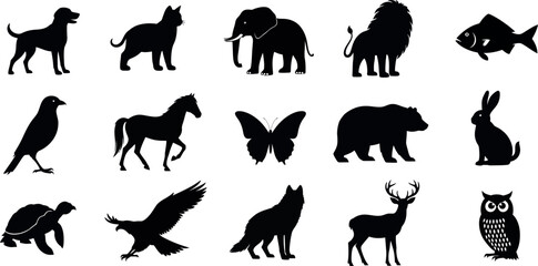 Obraz premium Animal silhouette collection diverse wildlife graphics for design projects and educational materials