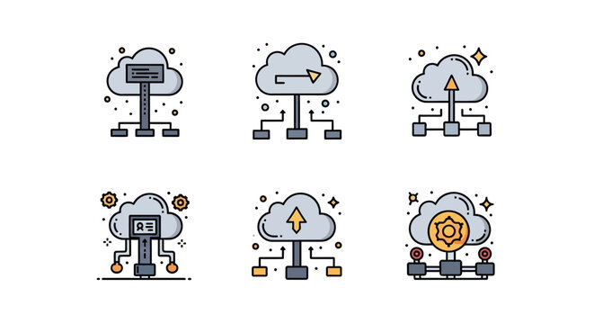Cloud computing technology icons set.