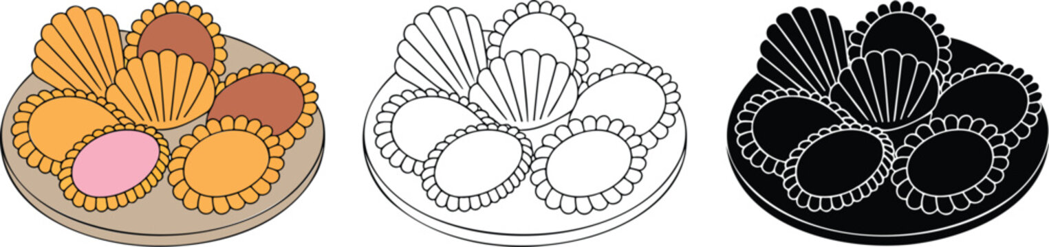 Handmade dumplings silhouette & Outline and illustration set isolated on transparent background