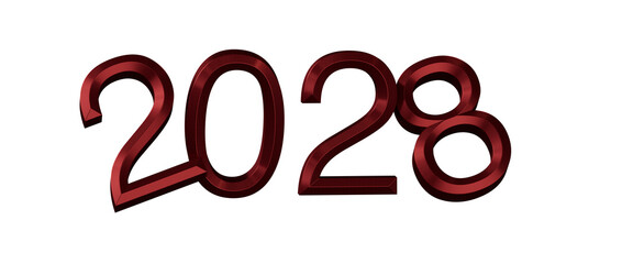 Bold red 2028 design for new year greetings and celebrations. Perfect for digital media, © vegefox.com