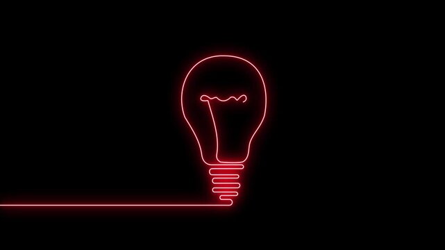 Glowing neon light bulb icon animation on black background. Creative idea and innovation symbol for business, start up and education motion graphics.