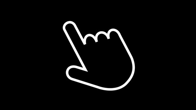 Hand click gesture icon animation on black background. Touch screen and tap interaction symbol for mobile UI and web interface motion graphics.