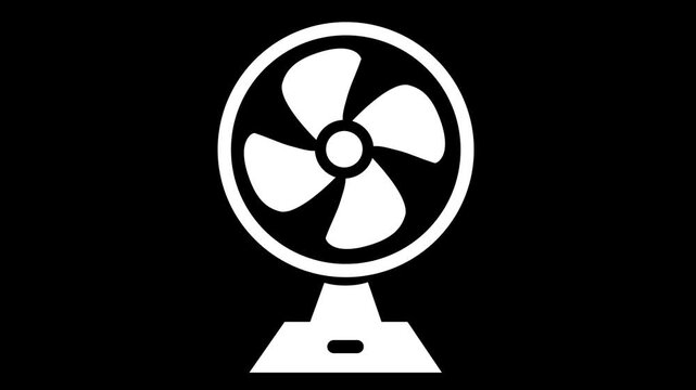 Electric fan icon animation on black background. Air cooling and ventilation device symbol for home appliance and technology.