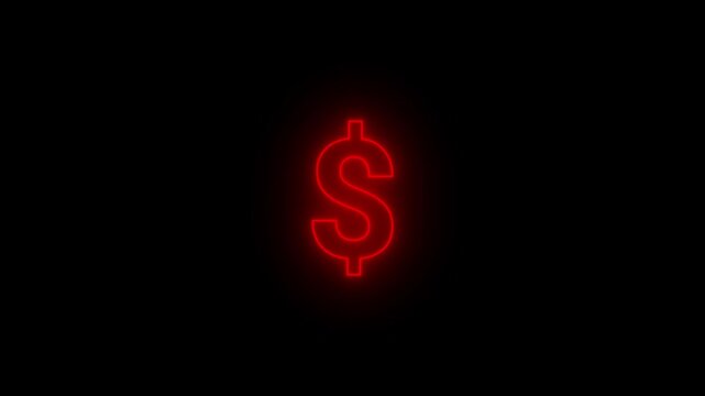 Glowing dollar currency icon animation on black background. Financial payment and money symbol for banking and business.