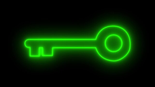 Glowing key security icon animation on black background. Password access and secure entry symbol for technology.