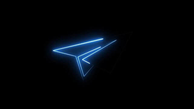 Paper plane send message icon animation on black background. Online chat and message sending symbol.