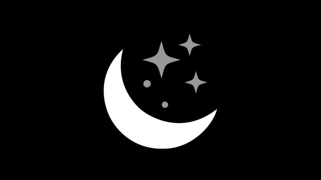 Glowing moon and stars icon animation on black background.a simple moon and star icon animation hight quality 4k animation