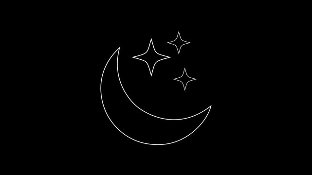 Minimal moon and stars outline icon animation on black background. Dark mode and sleep symbol for modern animation.
