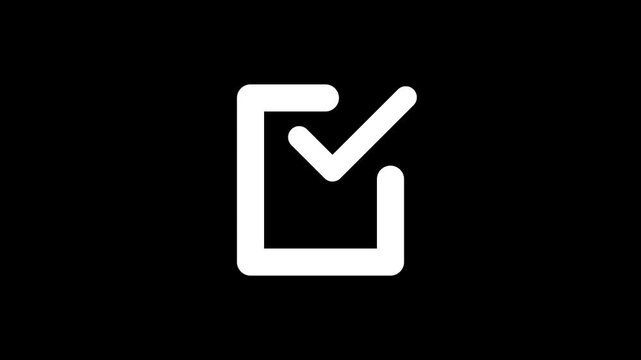 Minimal check mark square icon animation on black background. Approved task and verified.high regulation and 4k animation.