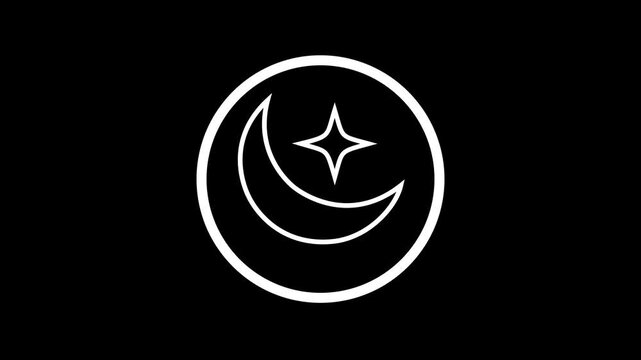 Crescent moon badge icon animation on black background.A simple moon icon animation & 4k high quality animation.